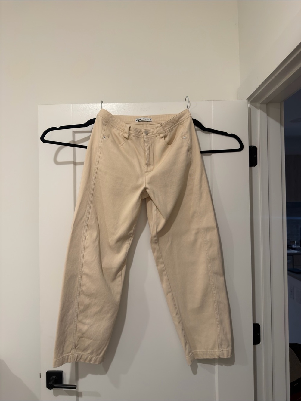 Zara Cream High-Rise Straight Leg Jeans